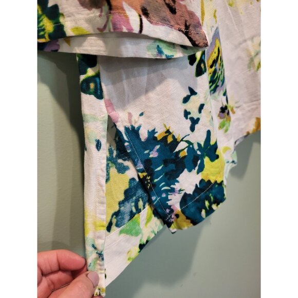 New Multicolor Floral Linen Blend V Neck 3/4 Sleeve Tunic Top Sz 2X - Picture 4 of 6